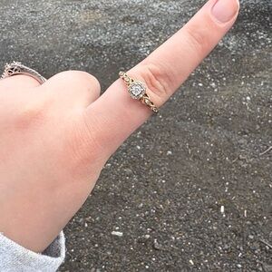 Zales Gold Floral Halo Ring with Clear Center Stone